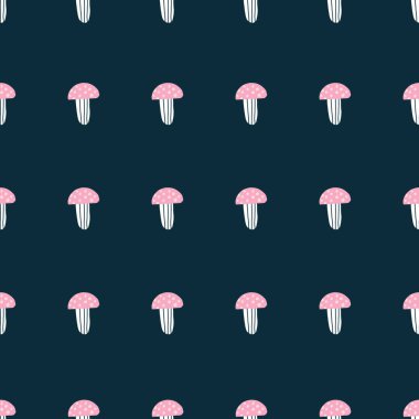 El çizimi Pembe ve lacivert kusursuz şirin karalama mantarı vektörü pürüzsüz desen 