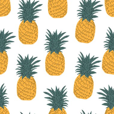 Ananas vektör arkaplanı. Yaz renkli tropikal tekstil baskısı.