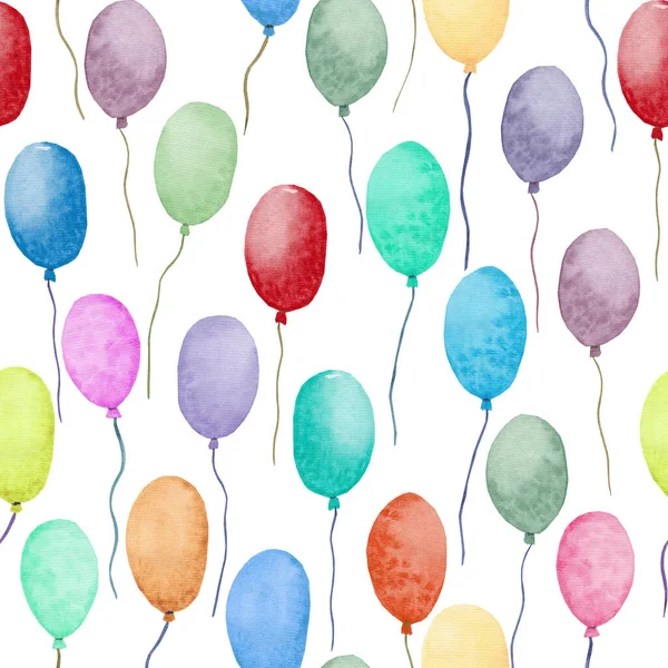 Płynny wzór Balony akwarelowe powietrza. Ręcznie rysowane. Pakiet kolorowe balony partii izolowane na białym tle. Łatwy w projektowaniu papier, tkaniny, tkaniny i inne. — Zdjęcie stockowe