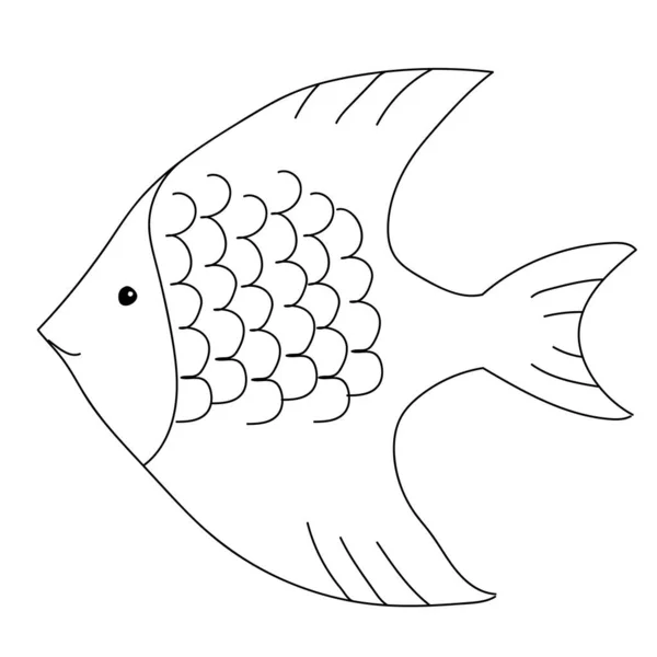 Fish Line art Preto sobre fundo branco Ilustração doodle Monocromático Underwater Coleção mundial Ícones e símbolos Desenho à mão esboço Para web Impressão e Estêncil Cartão de convite e saudação . — Fotografia de Stock