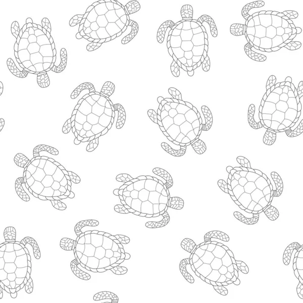 바다거북 라인 블랙 - 흰색 배경 삽화 doodle Monochrome Underwater world Hand draw Sketch for Web, Wallpapers, Fabric Textile Paper Invitation Greeting card. — 스톡 사진