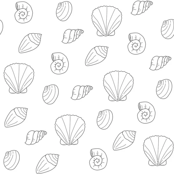 무형 패턴 셸 라인 블랙 - 화이트 배경 삽화 doodle Monochrome Underwater world Hand Sketch for Web, Wallpapers, Fabric Textile Paper Invitation Greeting card. — 스톡 사진