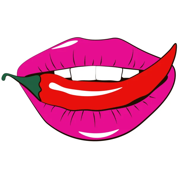 Illustrazione vettoriale. Donna labbra rosa con gomma bolla isolato su sfondo bianco. Illustrazione vettoriale Icone, loghi e simboli per web, stampa e stencil Poster. — Vettoriale Stock