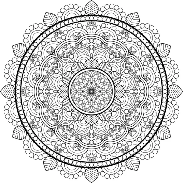 Vektor Mandala. Schwarz auf weißem Hintergrund dekoratives Element. Kreisförmige geometrische abstrakte Linienkunst. Illustration von Mustern für Malbücher für Erwachsene, Karten und andere Dekorationen. — Stockvektor