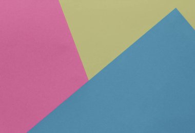 Yaratıcı geometrik Kağıt arka plan. Pembe, mavi, sarı pastel renkler. Soyutlama. Şablon. Üstten görünüm.