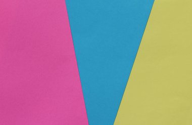 Yaratıcı geometrik Kağıt arka plan. Pembe, mavi, sarı renkler. Soyutlama. Şablon. Üstten görünüm.