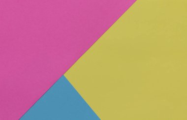 Yaratıcı geometrik Kağıt arka plan. Pembe, mavi, sarı pastel renkler. Soyutlama. Şablon. Üstten görünüm.