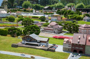 Melide / İsviçre - 21 Haziran 2020: Melide, Melide, Lugano, Lugano, İsviçre, Avrupa 'da yer alan açık hava minyatür parkı.