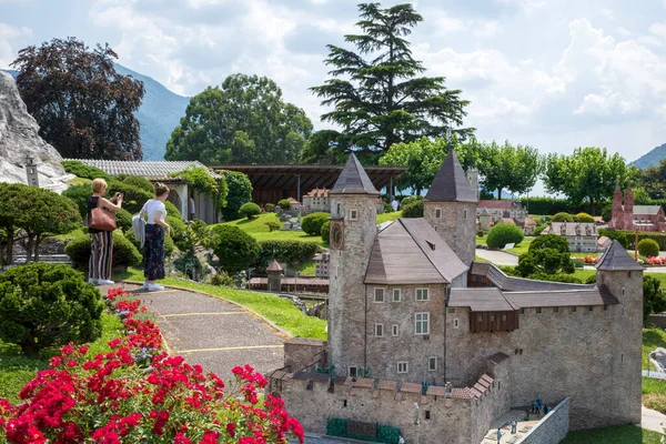 Melide Zwitserland Juni 2020 Uitzicht Swissminiatur Openlucht Miniatuurpark Melide Aan Rechtenvrije Stockfoto's