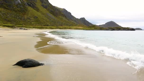 Scena Spiaggia Autunnale Nelle Isole Lofoten Norvegia — Video Stock
