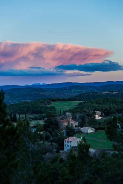 Zonsondergang Bewolkt Weer Montserrat Barcelona Spanje — Stockfoto