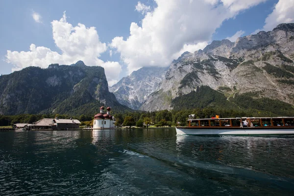 Sommarscen Konigsee Sjö Bayern Sydtyskland Europa — Stockfoto