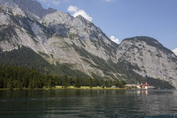 Sommarscen Konigsee Sjö Bayern Sydtyskland Europa — Stockfoto