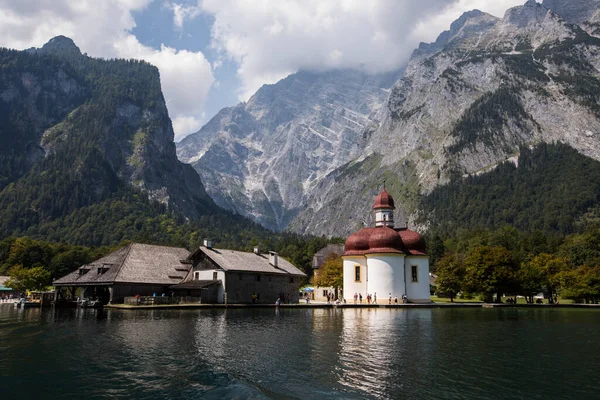 Sommarscen Konigsee Sjö Bayern Sydtyskland Europa — Stockfoto