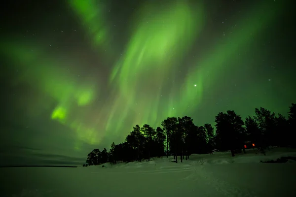 Aurores Boréales Dans Inari Lake Laponie Finlande — Photo