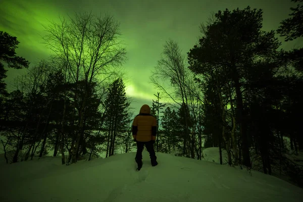 Luzes Norte Inari Lake Lapônia Finlândia — Fotografia de Stock