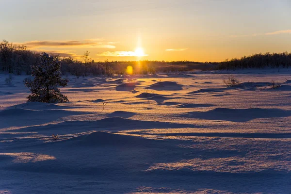 Winter Sunset Nuorgam Lapland Finland — Stock Photo, Image