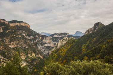 Ordesa ve Monte Perdido Ulusal Parkı 'nda sonbahar sahnesi, İspanya