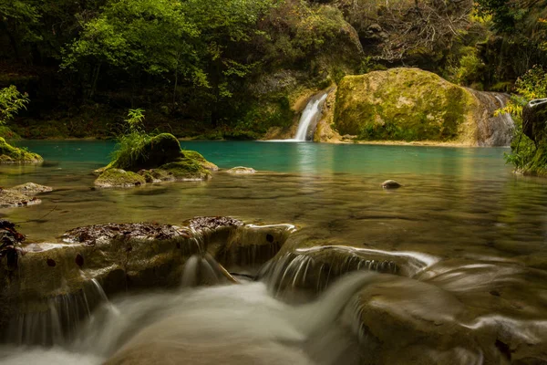 Scena Autunnale Nel Fiume Nacedero Urederra Navarra Spagna Settentrionale — Foto Stock