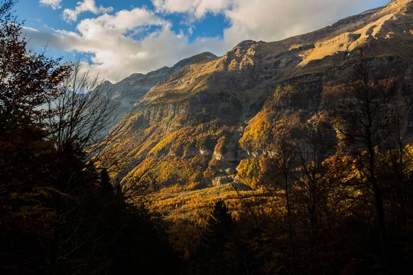 Ordesa ve Monte Perdido Ulusal Parkı 'nda sonbahar sahnesi, İspanya