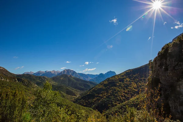 Scena Jesienna Parku Narodowym Ordesa Monte Perdido Hiszpania — Zdjęcie stockowe