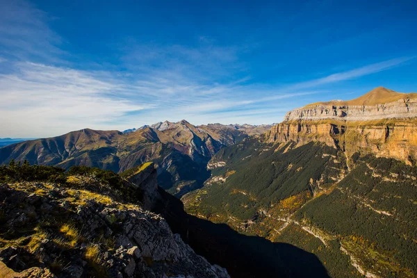 Herbstszene Ordesa Und Nationalpark Monte Perdido Spanien — Stockfoto