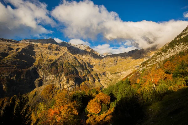 Ordesa ve Monte Perdido Ulusal Parkı 'nda sonbahar sahnesi, İspanya