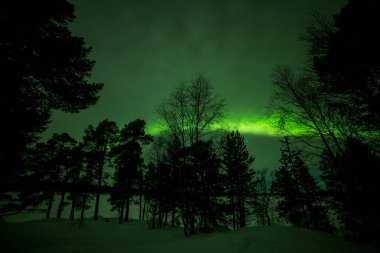 Kuzey ışıkları Inari Gölü, Laponya, Finlandiya