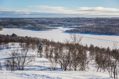 Nuorgam, Laponya, Finlandiya 'da kış manzarası