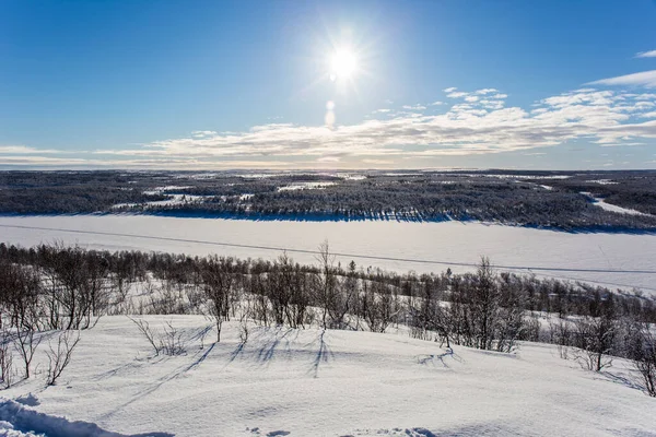 Téli Naplemente Nuorgamban Lappföldön Finnországban — Stock Fotó