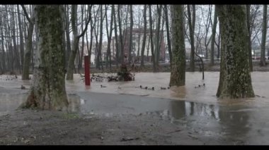 Olot kasabasında sel, La Garrotxa, Girona, İspanya. Ocak 2020