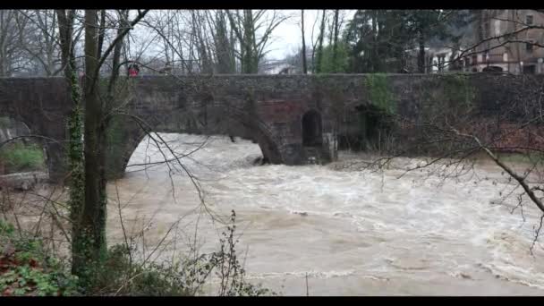 多くの町で洪水 ラGarrotxa ジローナ スペイン 2020年1月 — ストック動画
