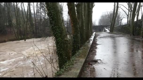 Πλημμύρες Στην Πόλη Olot Garrotxa Girona Ισπανία Ιανουάριος 2020 — Αρχείο Βίντεο