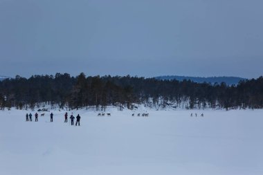 Inari Gölü, Laponya, Finlandiya 'da kayak gezisi