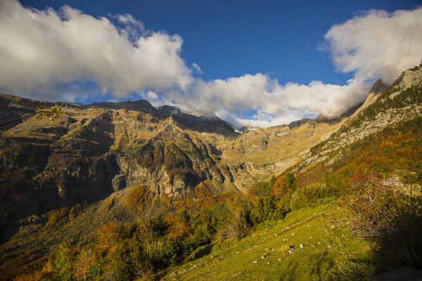 Autumn scene in Ordesa and Monte Perdido National Park, Spain