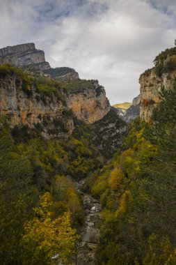 Ordesa ve Monte Perdido Ulusal Parkı 'nda sonbahar sahnesi, İspanya