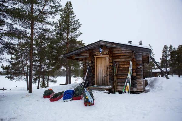 Expedição Esqui Lago Inari Lapônia Finlândia — Fotografia de Stock