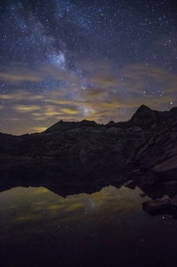 Ibon De Estanes Gölü, Aragon Pirenesi, İspanya 'da Samanyolu Altında Yaz Gecesi