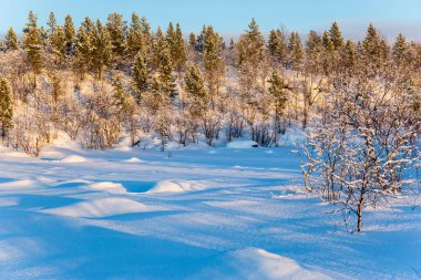 Nuorgam, Lapland, Finlandiya 'da kış günbatımı