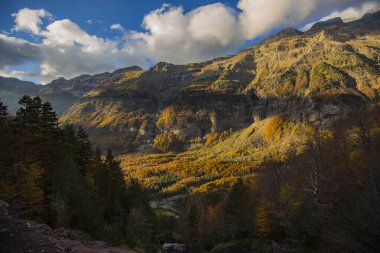 Ordesa ve Monte Perdido Ulusal Parkı 'nda sonbahar sahnesi, İspanya
