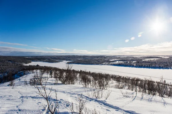 Téli Naplemente Nuorgamban Lappföldön Finnországban — Stock Fotó