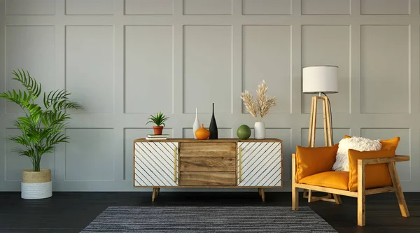 Interieur Van Modern Appartement Woonkamer Met Een Dressoir Een Fauteuil — Stockfoto