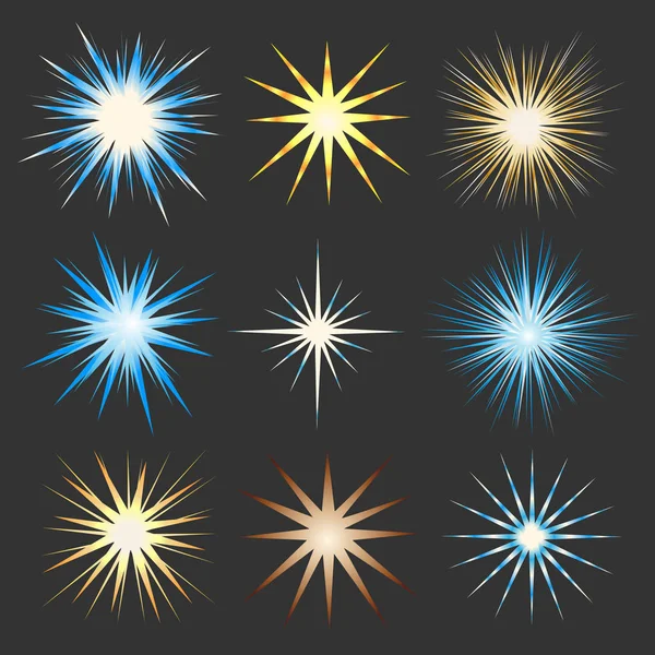 Estrellas brillantes y conjunto de vectores de llamarada — Vector de stock