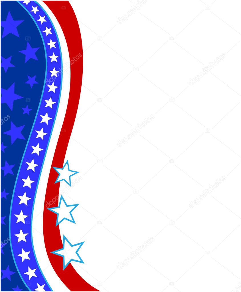Abstract United States flag stars wave background frame with empty space for text.