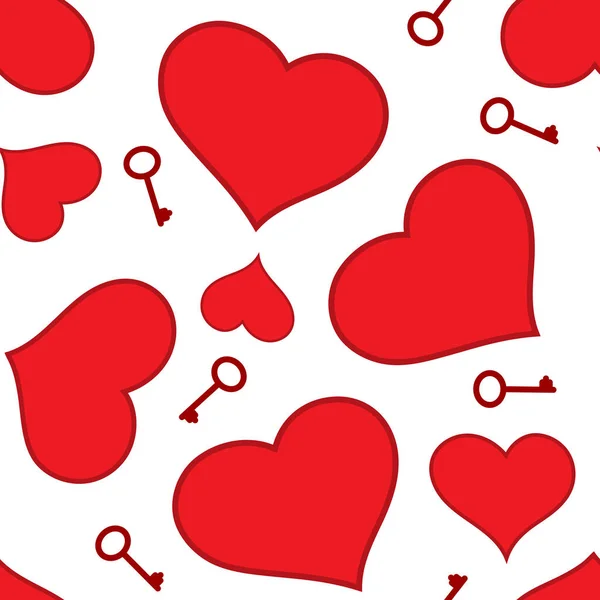 Vzor Bezešvé Červené Srdce Klíčů Bílém Pozadí — Stockový vektor