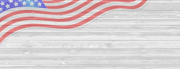 Bendera Amerika Pada Banner Berlatar Belakang Kayu — Stok Foto