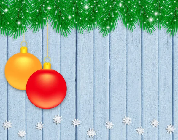 Vánoční Pozadí Slavnostní Dekorace Vánoční Koule Větve Zelené Jedle Blue — Stock fotografie