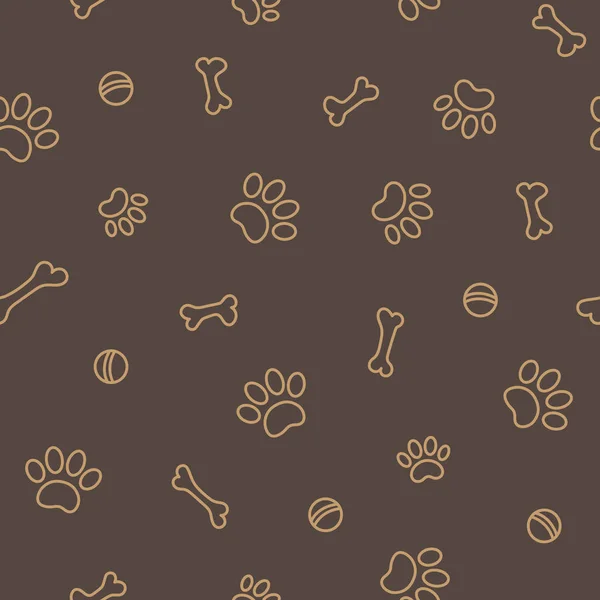 Paw Prints Bones Dark Background Seamless Pattern — Stock Vector