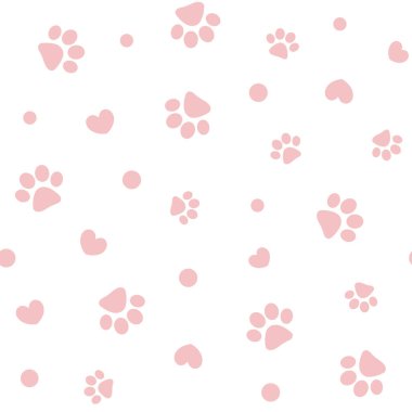 Pençeleri ve kalpleri olan kusursuz pembe pastel desenler..