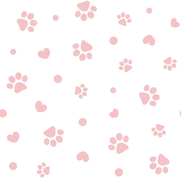 Seamless Pink Pastel Pattern Paws Hearts — Stock Vector